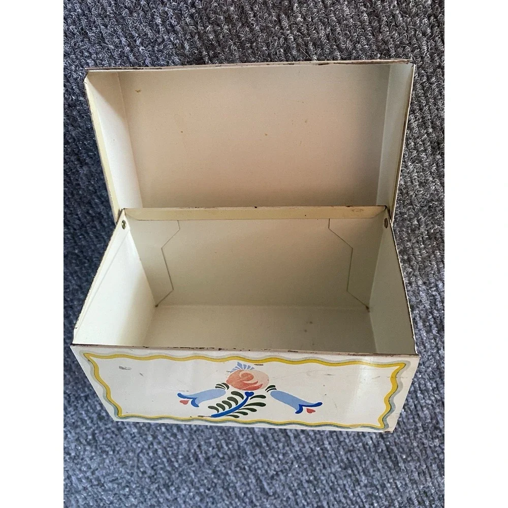 Vintage Tin Recipe Card Holder Box And Card Holder  Yellow Green Blue